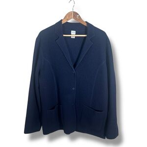 Eileen Fisher Navy 100% Wool Button Front Sweater Blazer Size Medium